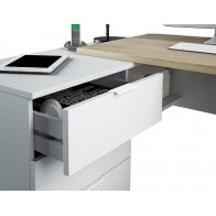 Mesa escritorio con cajón acabado en Roble y Blanco Artik 77 cm(alto) x 82  cm (ancho) x 40 cm (fondo)