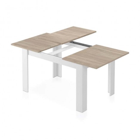 Mesa comedor extensible Roble Canadian y Blanco Mobelcenter