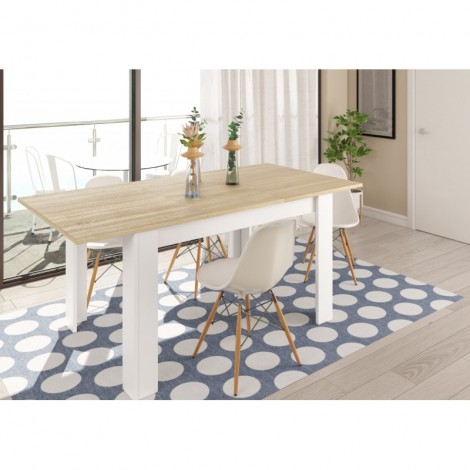 Mesa comedor extensible Roble Canadian y Blanco Mobelcenter