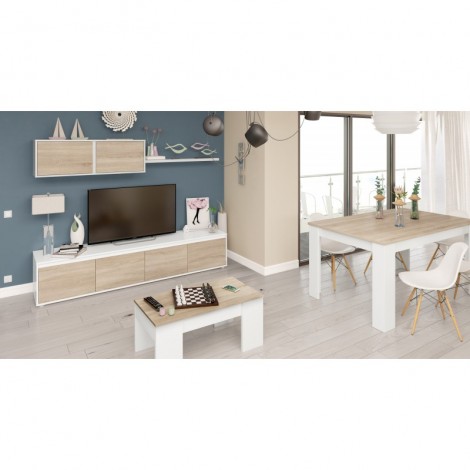 Mesa comedor extensible Roble Canadian y Blanco Mobelcenter