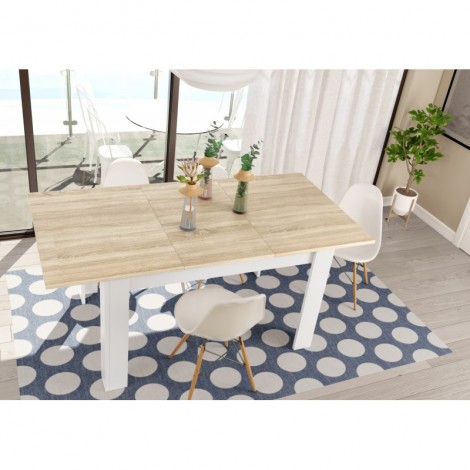 Mesa comedor extensible Roble Canadian y Blanco ¡Envío Gratis! Mobelcenter