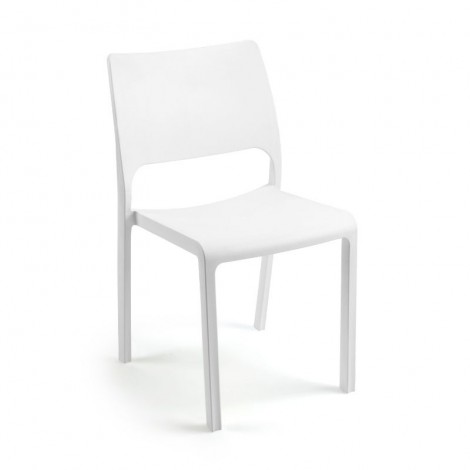 Silla fija apilable Breva color blanco, ergonómica y cómoda, interior y exterior. Mobelcenter