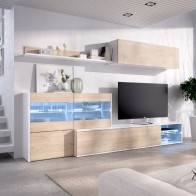 Conjunto mueble de salón Uma (Blanco Brillo/Natural, 3 pzs.)