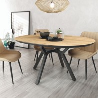 Mesa de comedor extensible Cantábrico abierta diseño nórdico, mesa barata. 120-160 cm de diámetro. Mobelcenter