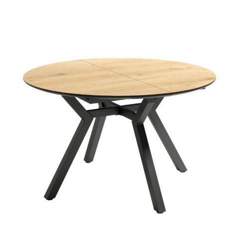 Mesa de comedor extensible Cantábrico acabado color Roble patas negras, diseño nórdico, mesa barata. Mobelcenter
