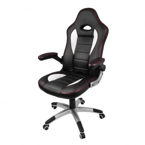 Silla oficina gaming Monza negra y blanca con brazos abatible y ruedas giratorias y antideslizantes