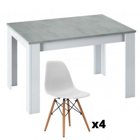 Conjunto Mesa Kendra Cemento y 4 sillas Tower Mobelcenter