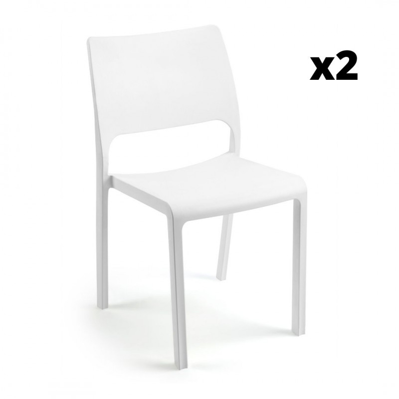 Silla fija apilable Breva color blanco, ergonómica y cómoda, interior y exterior. Pack 2 unidades Mobelcenter