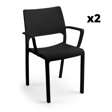 Silla fija apilable Tramontana con brazos color antracita, ergonómica y cómoda, interior y exterior. Pack 2 unidades Mobelcenter