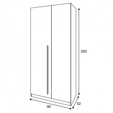 Medidas armario juvenil Noa. Ancho 90 cm, alto 200 cm y 52 cm de fondo