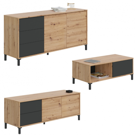 Mueble Conjunto salón Brooklyn Roble Nodi y Antracita 