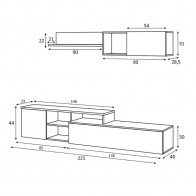 Medidas Mueble salón Julia. Ancho: 221 cm, Fondo: 40 cm, alto: 44 cm. Modulo alto: ancho: 180 cm, alto: 31cm, fondo: 28 cm