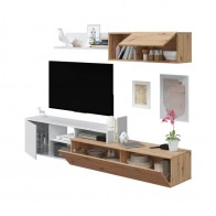 Mueble de Salón Julia acabado roble nodi y blanco artik, compuesto de módulo inferior, módulo superior y estante