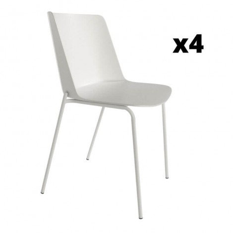 Pack 4 Sillas Orlando para salón o comedor en color blanco con estructura metálica blanco