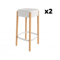 Pack 2 taburetes altos Visby en color blanco con patas de madera maciza