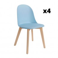 Pack 4 Sillas Miami para salón o comedor en color cielo con patas de madera maciza