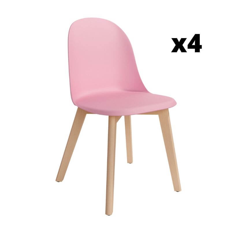 Pack 4 Sillas Miami para salón o comedor en color rosa con patas de madera maciza