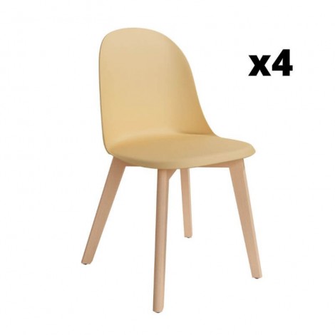 Pack 4 Sillas Miami para salón o comedor en color amarillo con patas de madera maciza