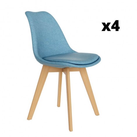 Pack 4 Sillas Amsterdam para salón o comedor en color azul con patas de madera maciza