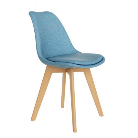 Pack 4 Sillas Amsterdam para salón o comedor en color azul con patas de madera maciza