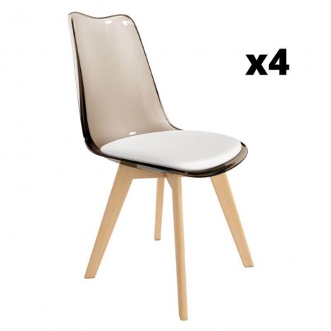 Pack 4 Sillas Vegas para salón o comedor color fumé con asiento en color blanco y patas de madera maciza