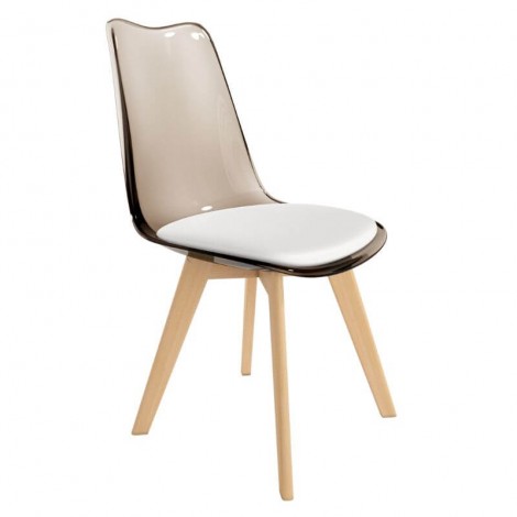 Pack 4 Sillas Vegas para salón o comedor color fumé con asiento en color blanco y patas de madera maciza