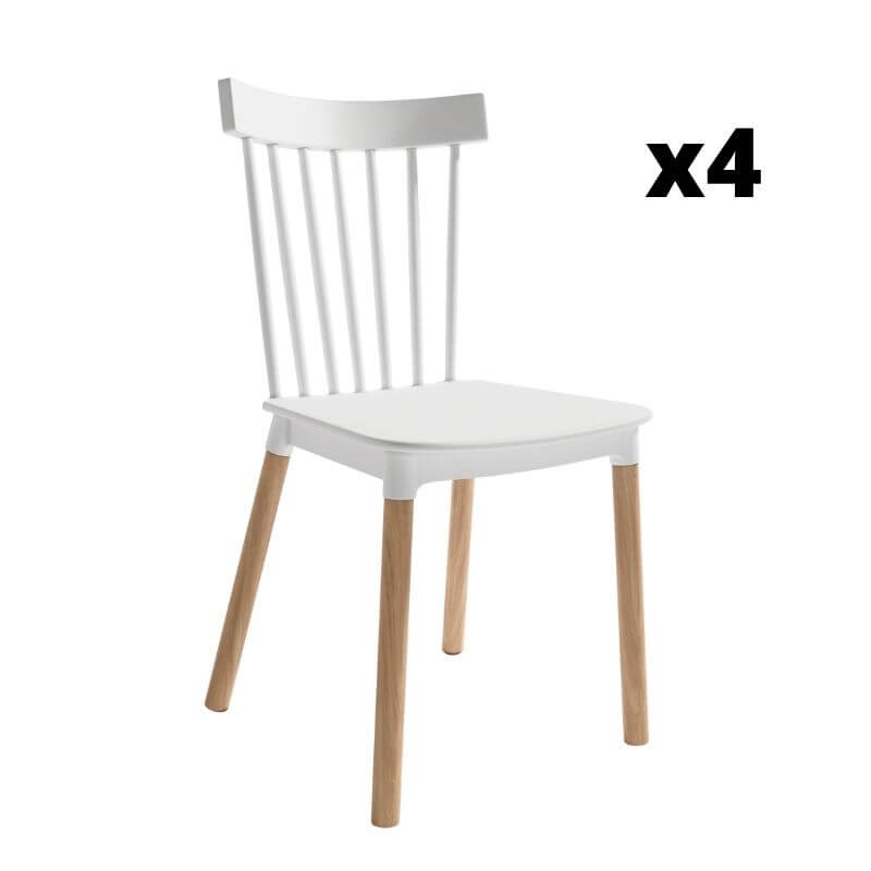 Pack 4 Sillas Dublín para salón, cocina o comedor en blanco con patas de madera maciza