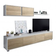 Mueble de Salón Alida Mediterráneo Blanco Artik y Roble Canadian. Módulo TV, módulo superior y estante.