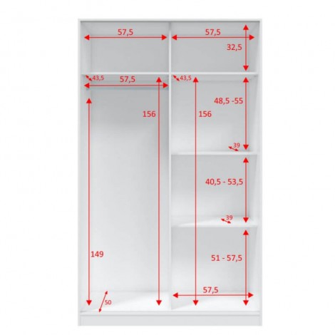 Armario 2 puertas correderas elliot. 120 cm de ancho, 200 cm de alto y 50 cm de fondo en blanco artik y blanco velho