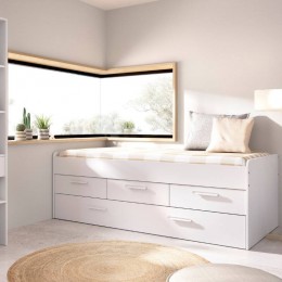 Mobelcenter - Cama Nido con cajones y estantería Nube - Color Blanco y Rosa  Pastel - Conjunto Dormitorio Infantil